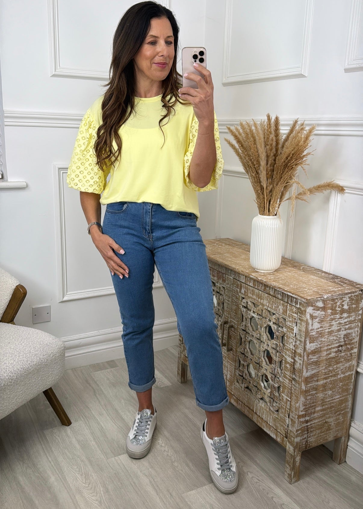 Millie Yellow Broderie Sleeve Top