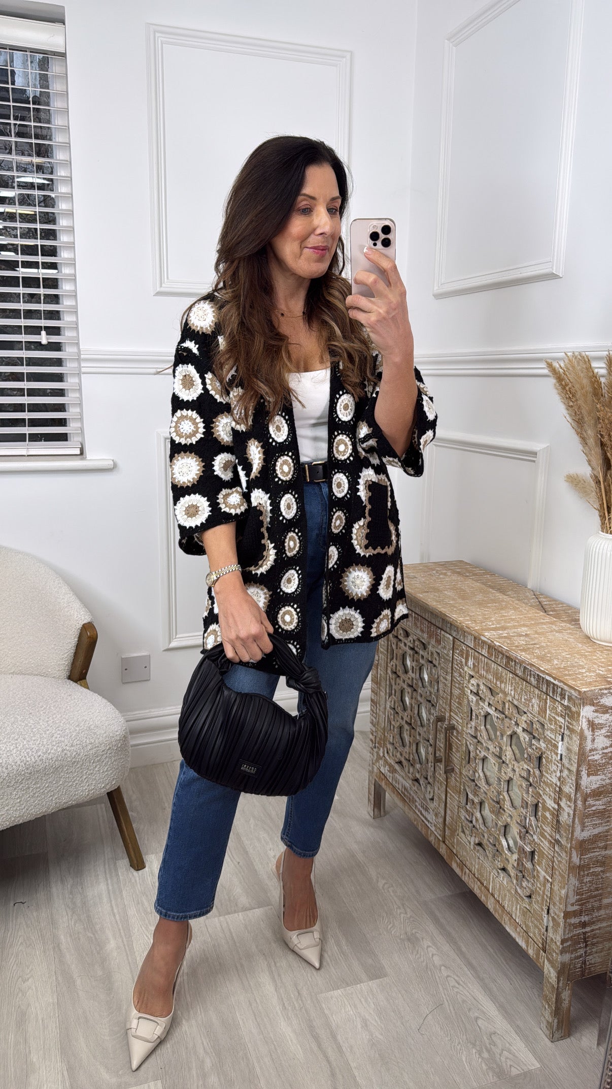Tina Black Crochet Knit Longline Cardi