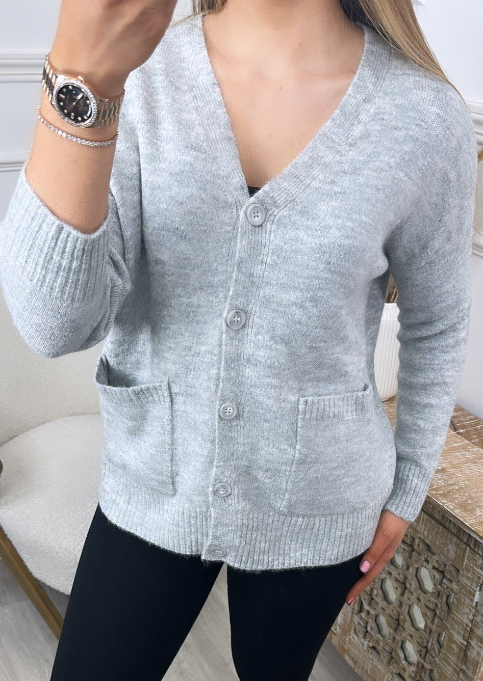 Cassandra Grey V Neck Cardigan