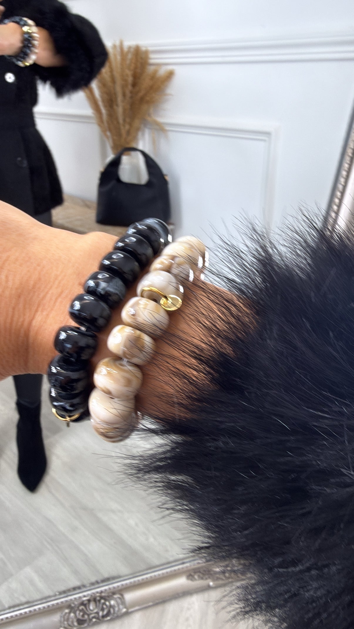Liana Marbled Black Beads Stretch Bracelet