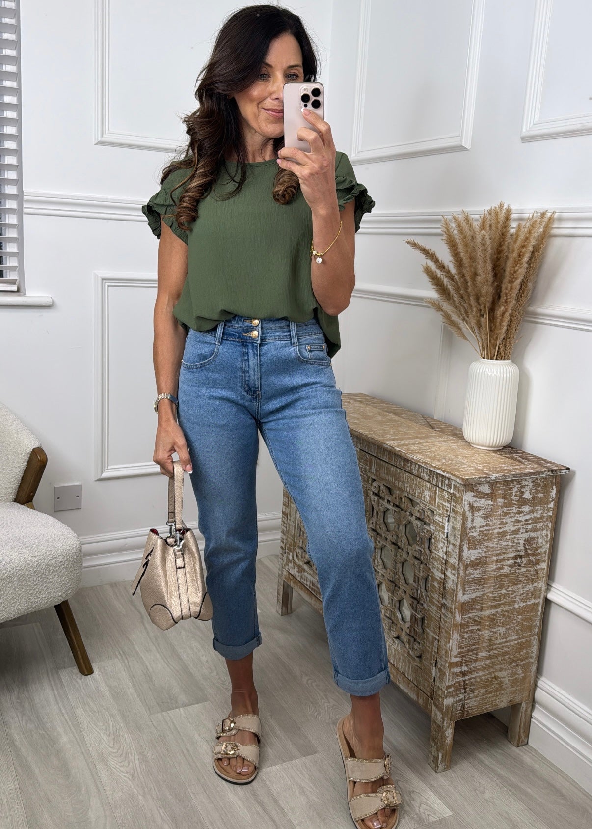 Margot Khaki Petal Sleeve Top
