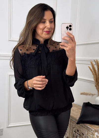 Pearla Black Tie Neck Blouse