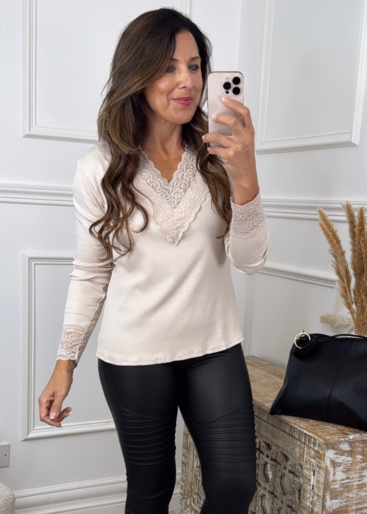 Flora Beige Lace Neck Top
