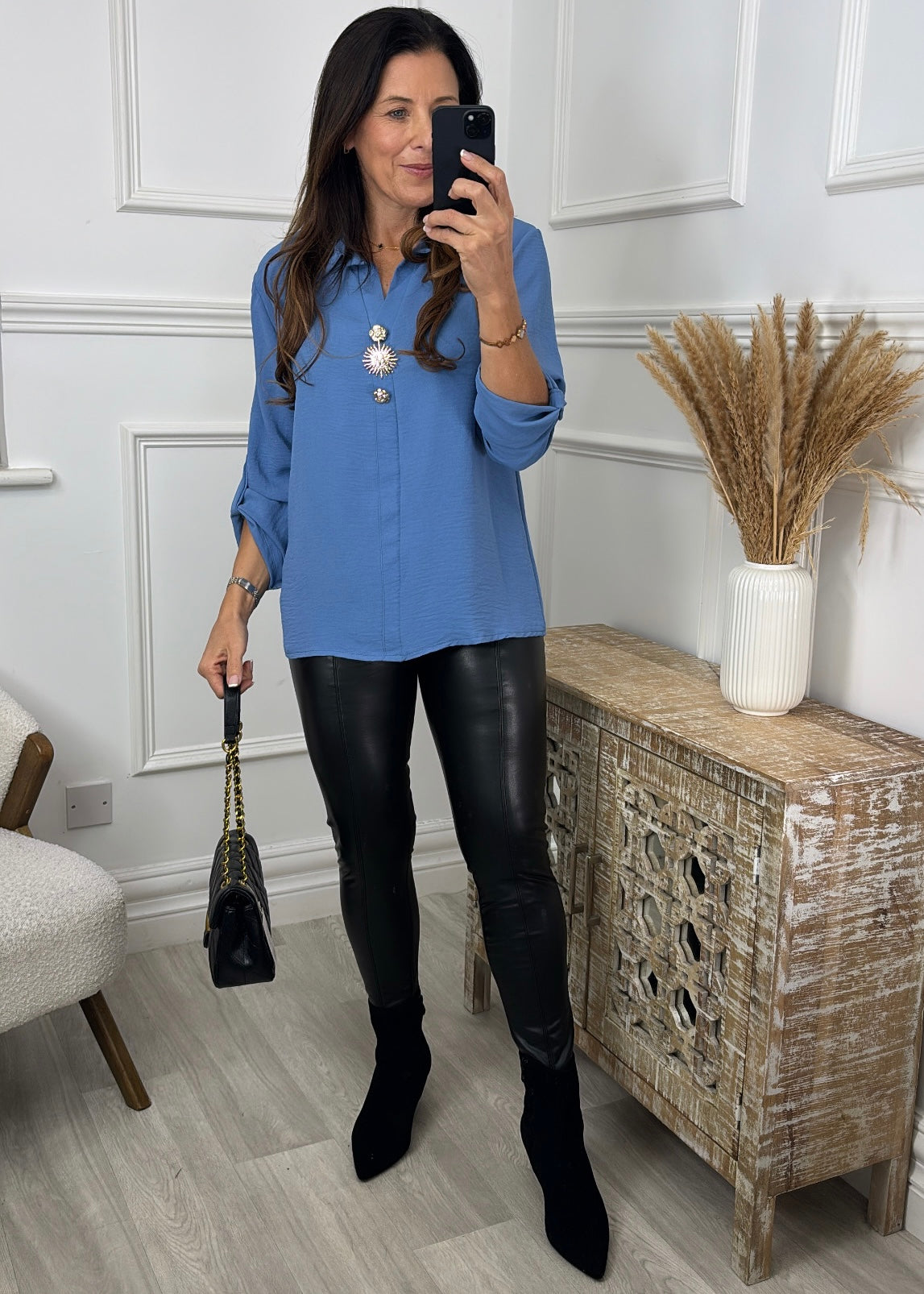 Avelina Denim Button Detail Top