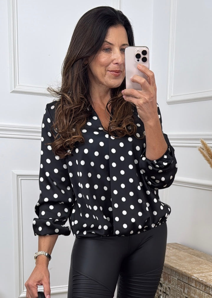 Marguerite Black Polka Dot Blouse