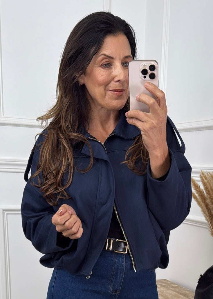 Saoirse Navy Suede Bomber Jacket