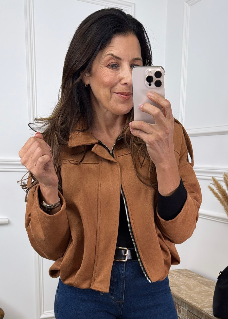 Saoirse Camel Suede Bomber Jacket