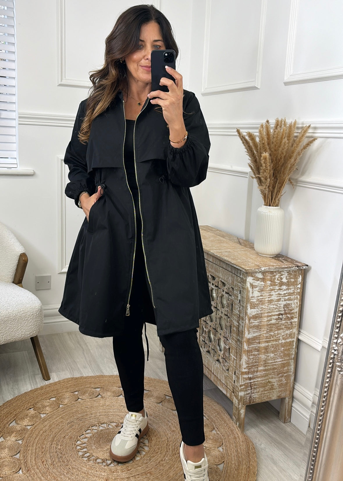 Suzie Black Drawstring Trench Jacket
