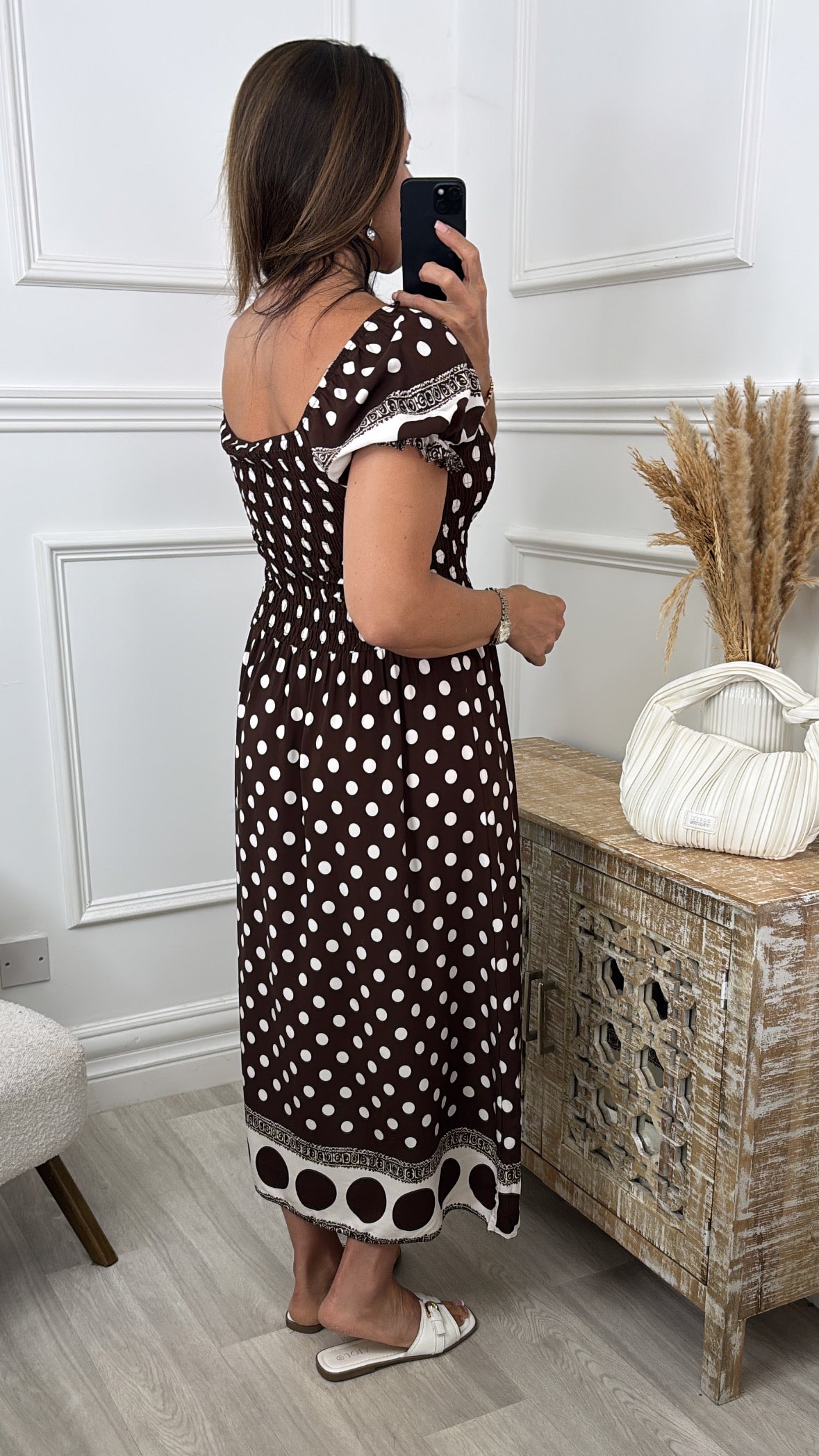 Marisse Brown Polka Dot Midi Dress