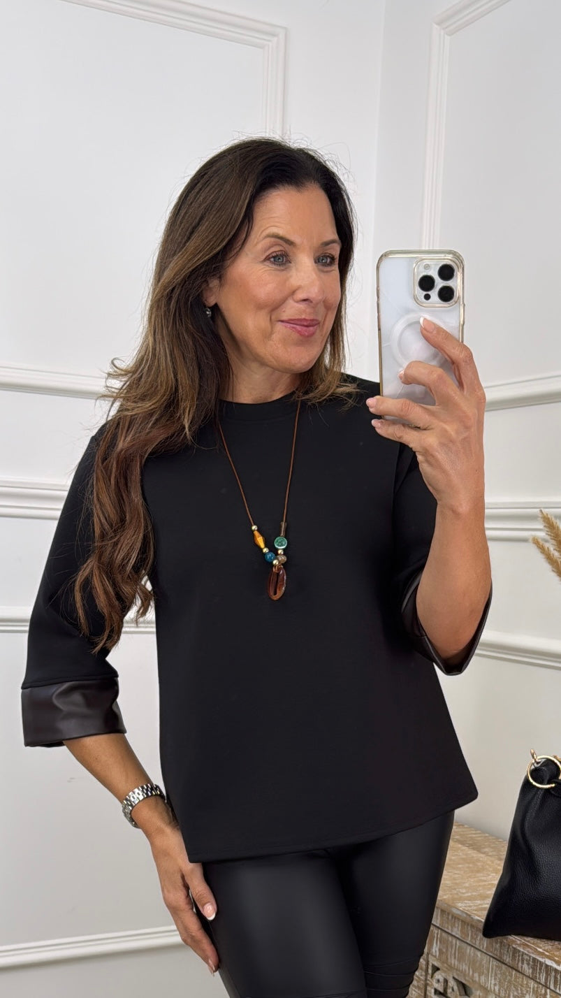Lillian Black Pleather Cuff Top with Necklace