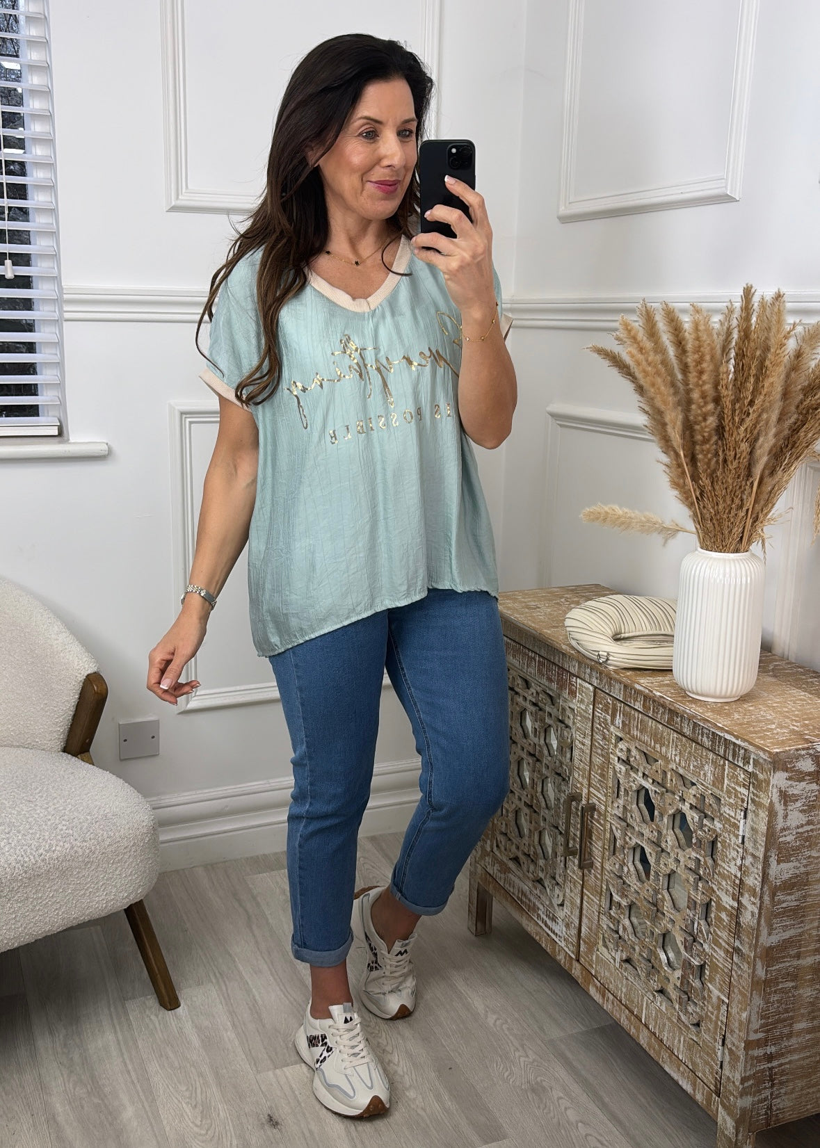 Nancy Aqua Green Everything is Possible Top