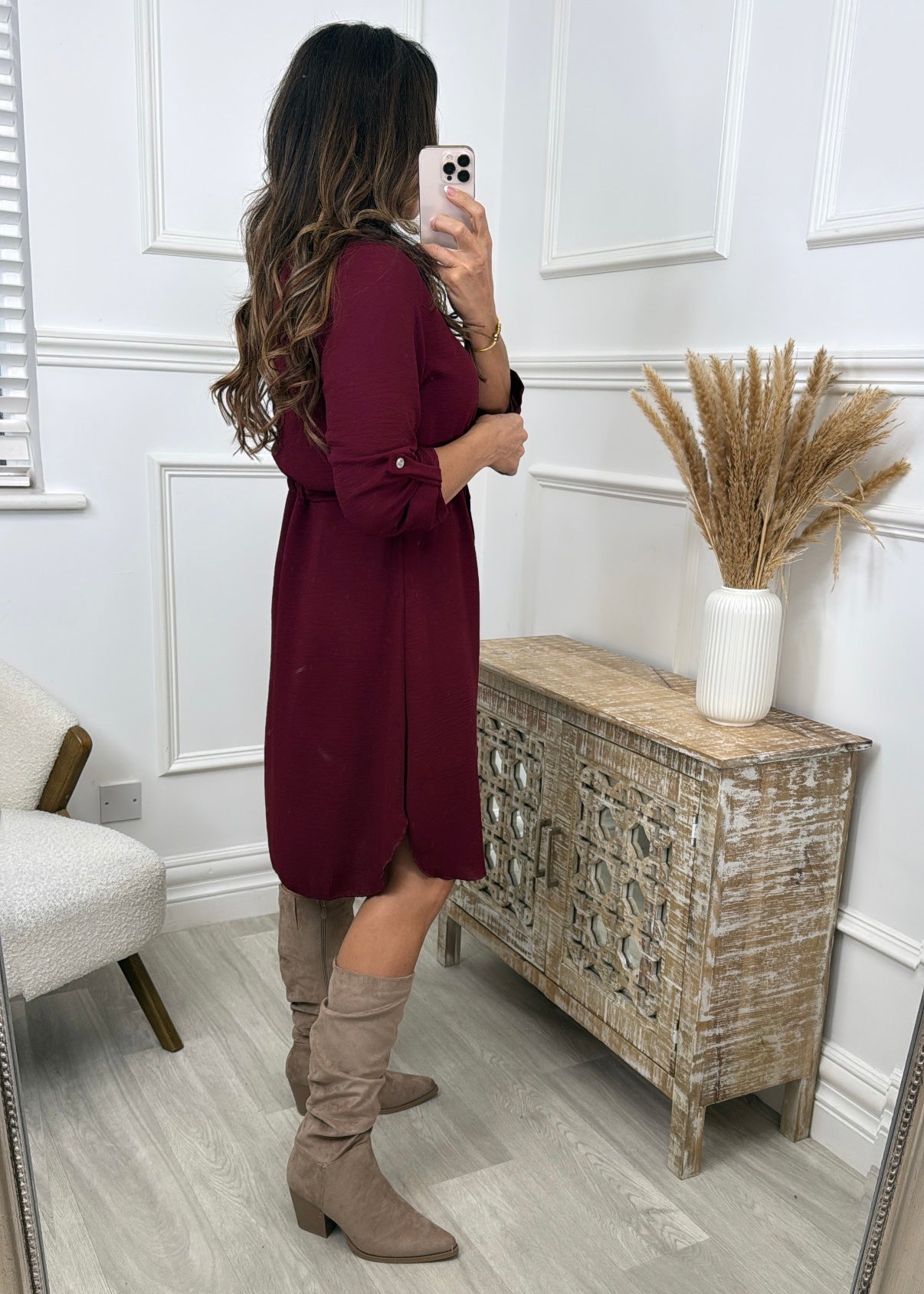 Shannen Wine Drawstring Waist Dress