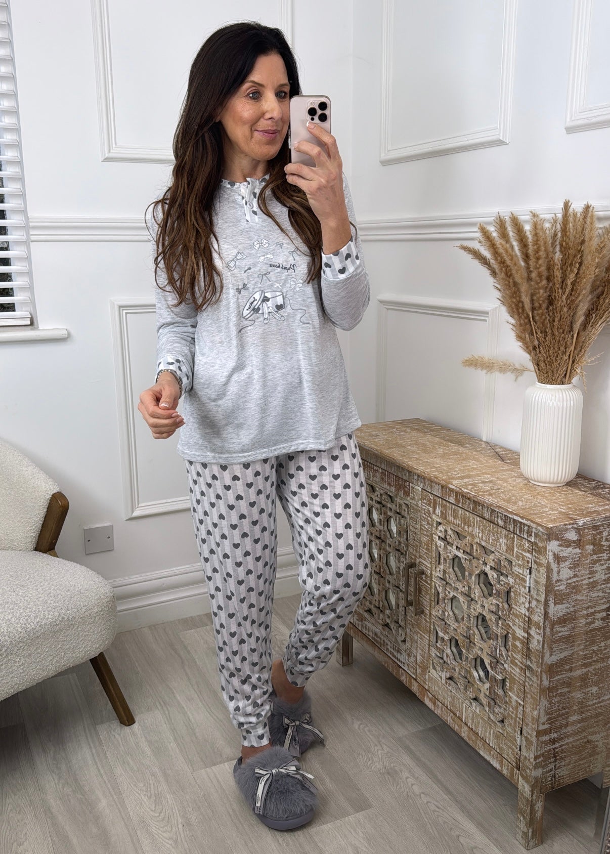 Donella Grey Embroidered Pajama