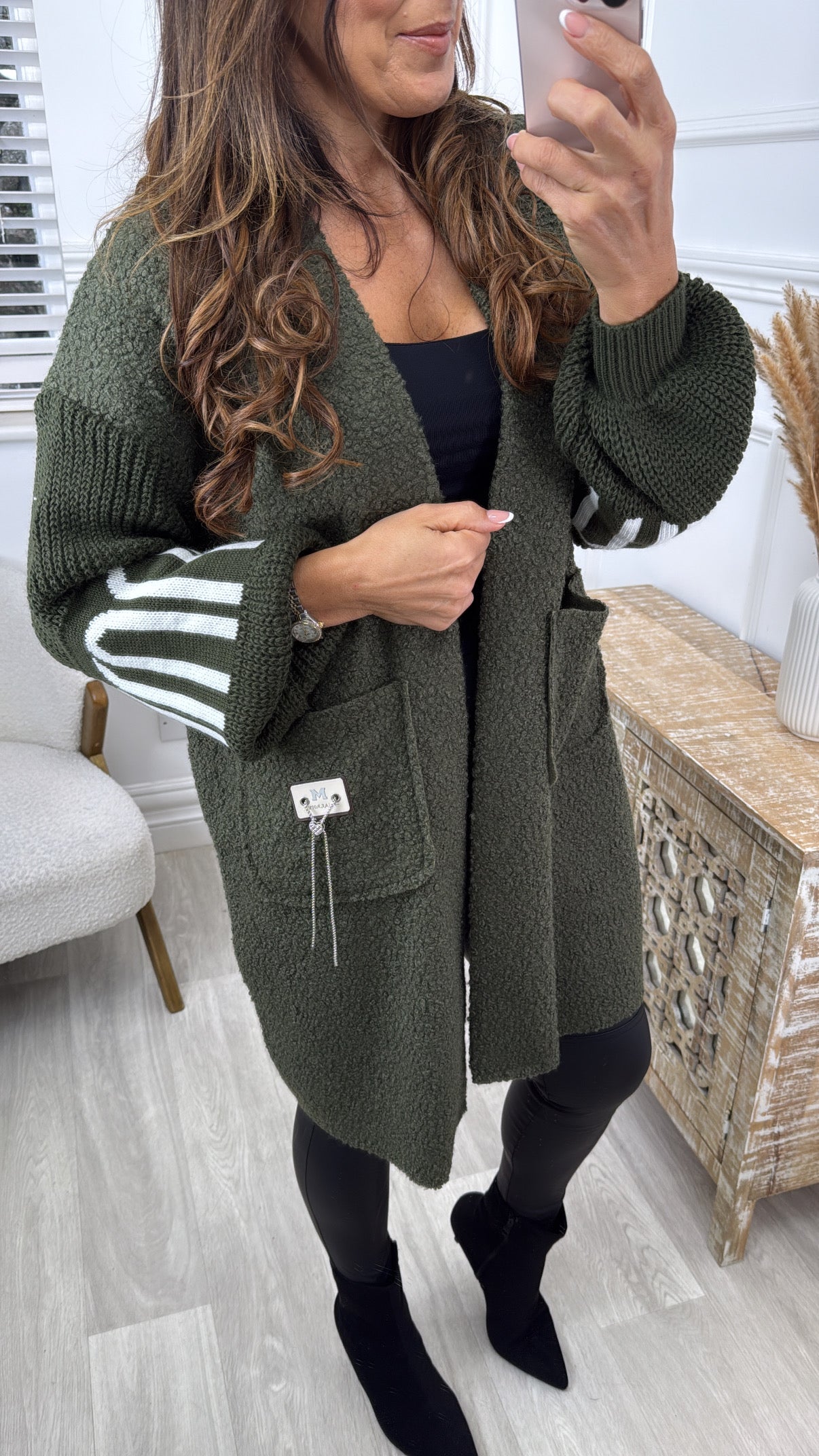 Ashley Khaki Knit Sleeve Coatigan