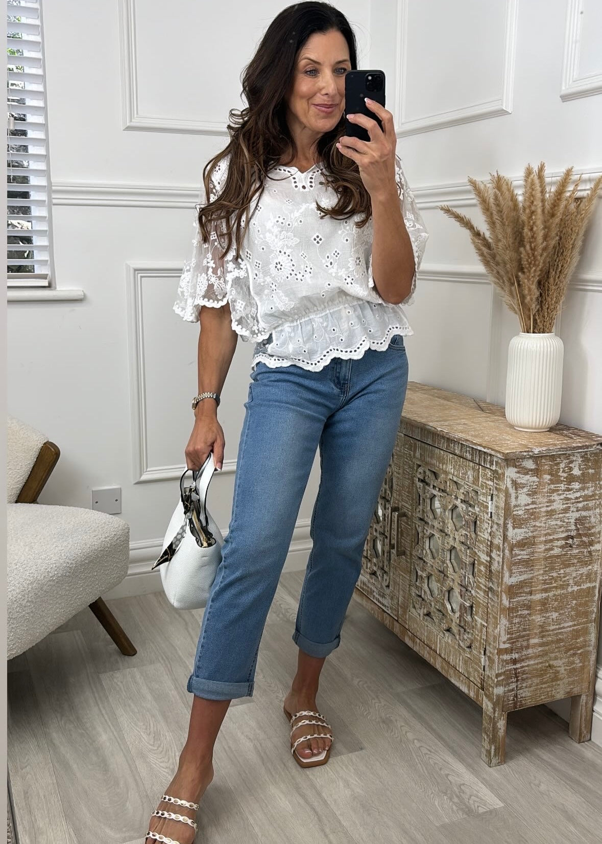 Jacinta White Broderie Anglaise Peplum Blouse
