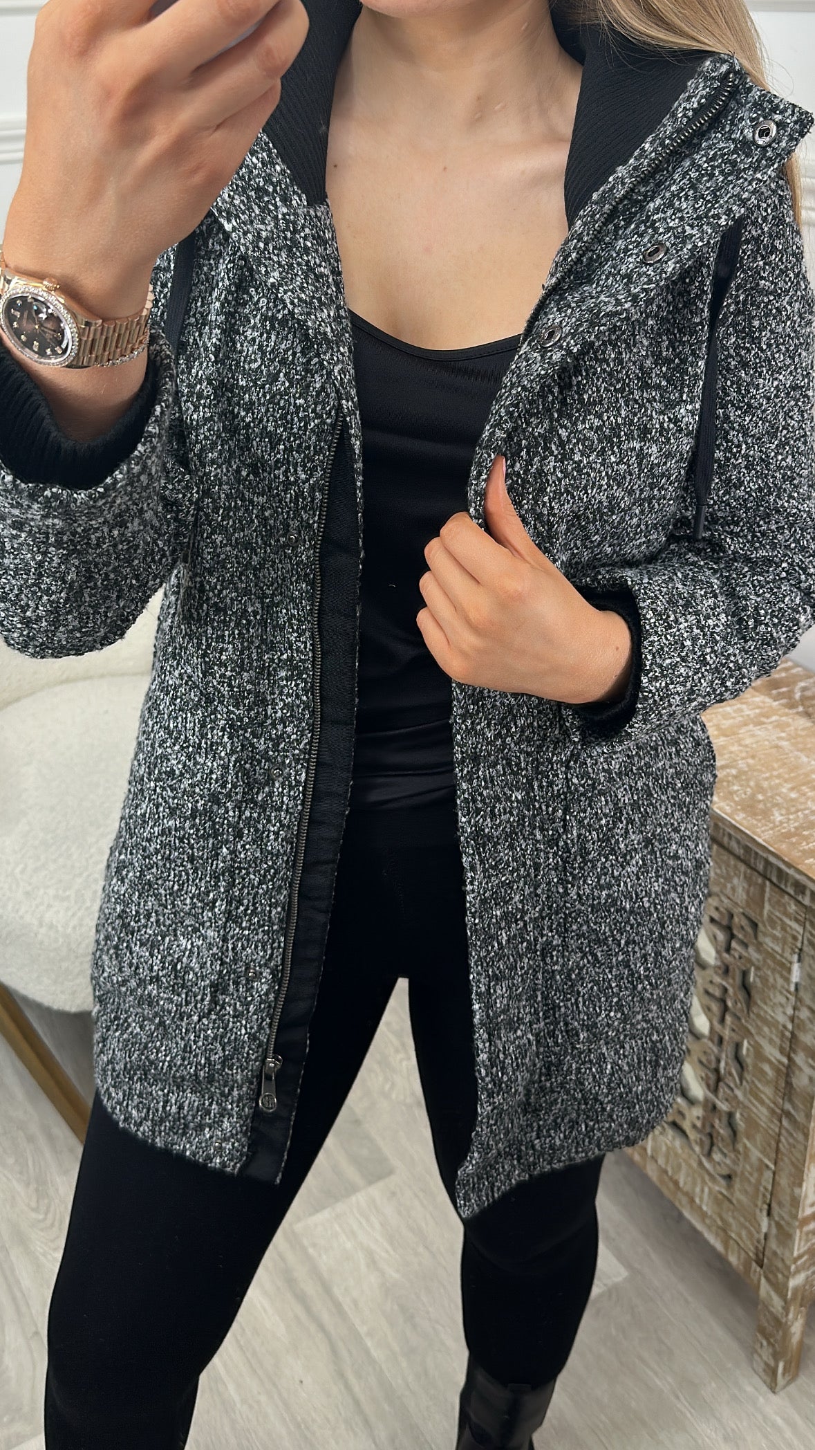 Esther Grey Hooded Semi Coat