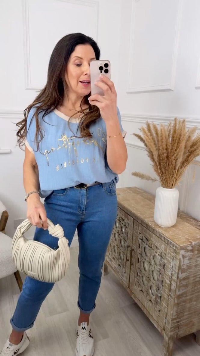 Nancy Denim Everything is Possible Top