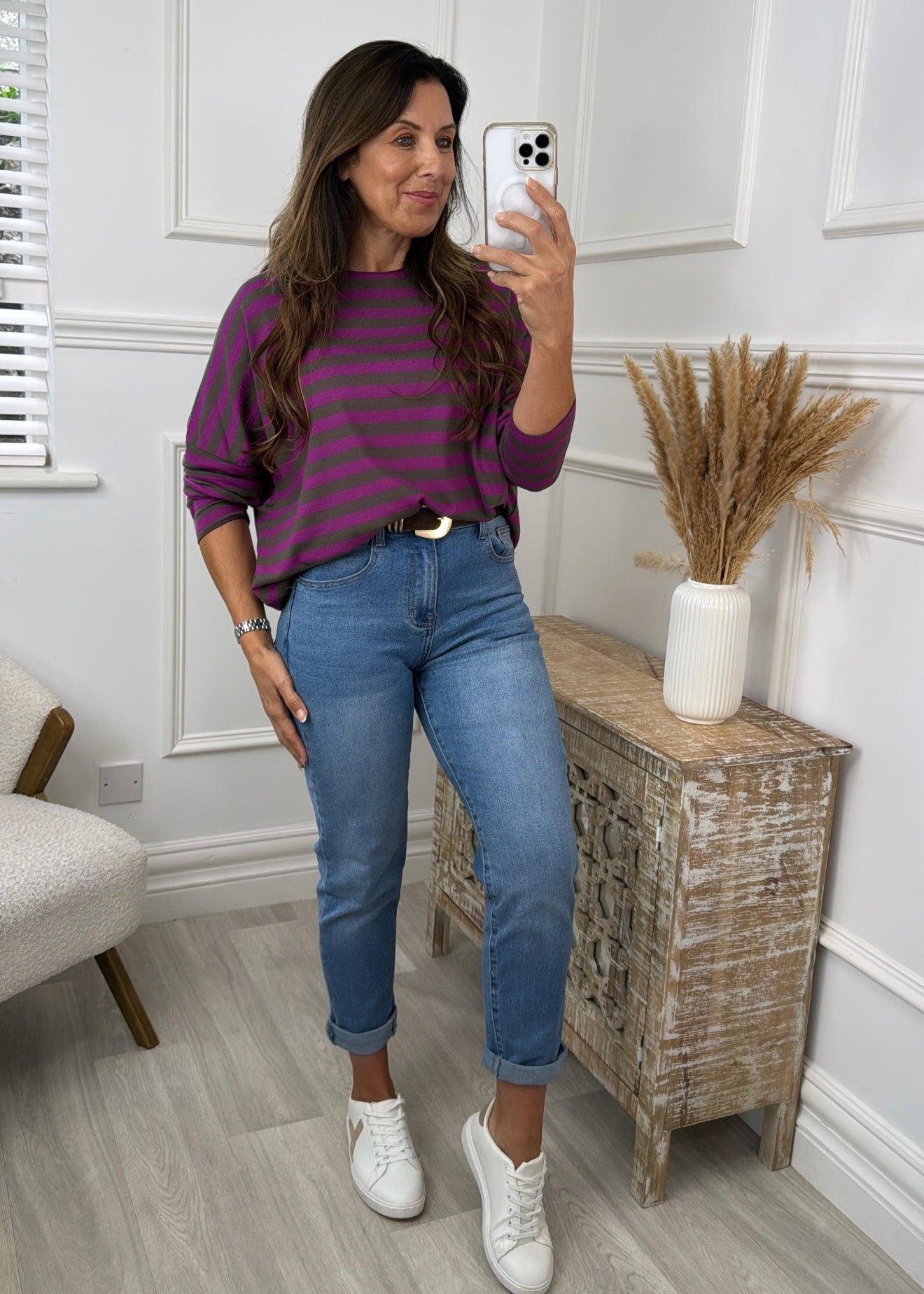 Viola Purple and Grey Striped Top