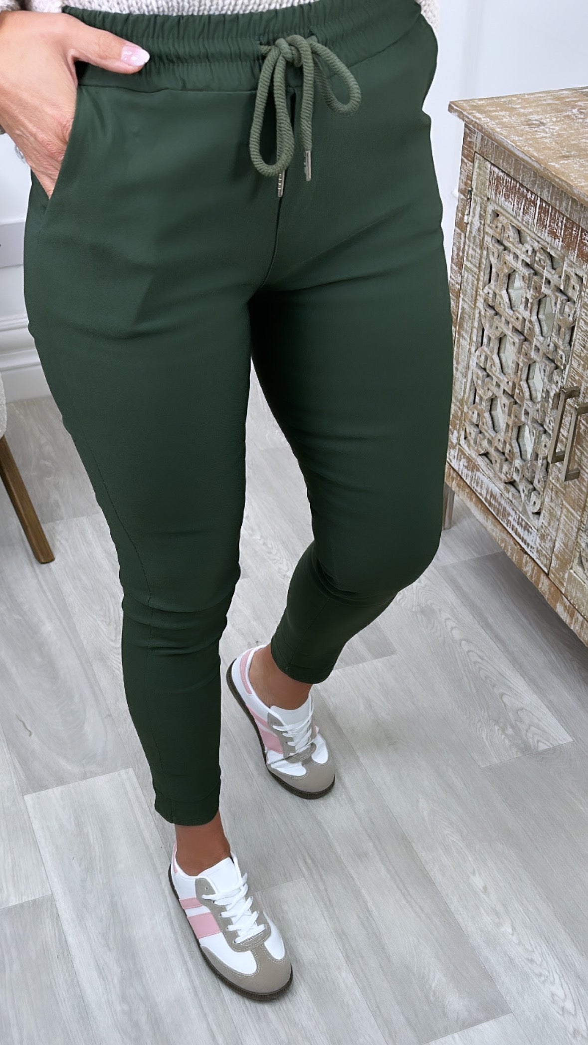 Rebekah Khaki Stretch Fleece Lined Joggers