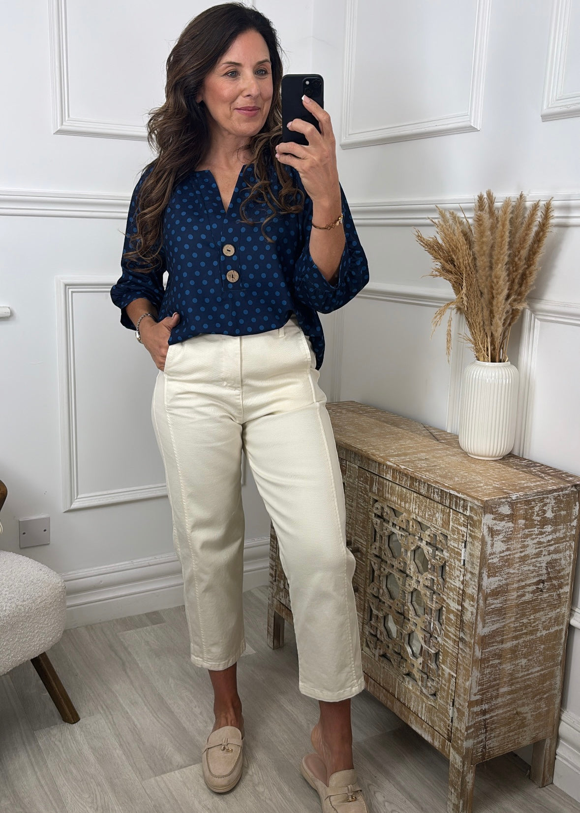 Judy Navy Polka Dot Blouse