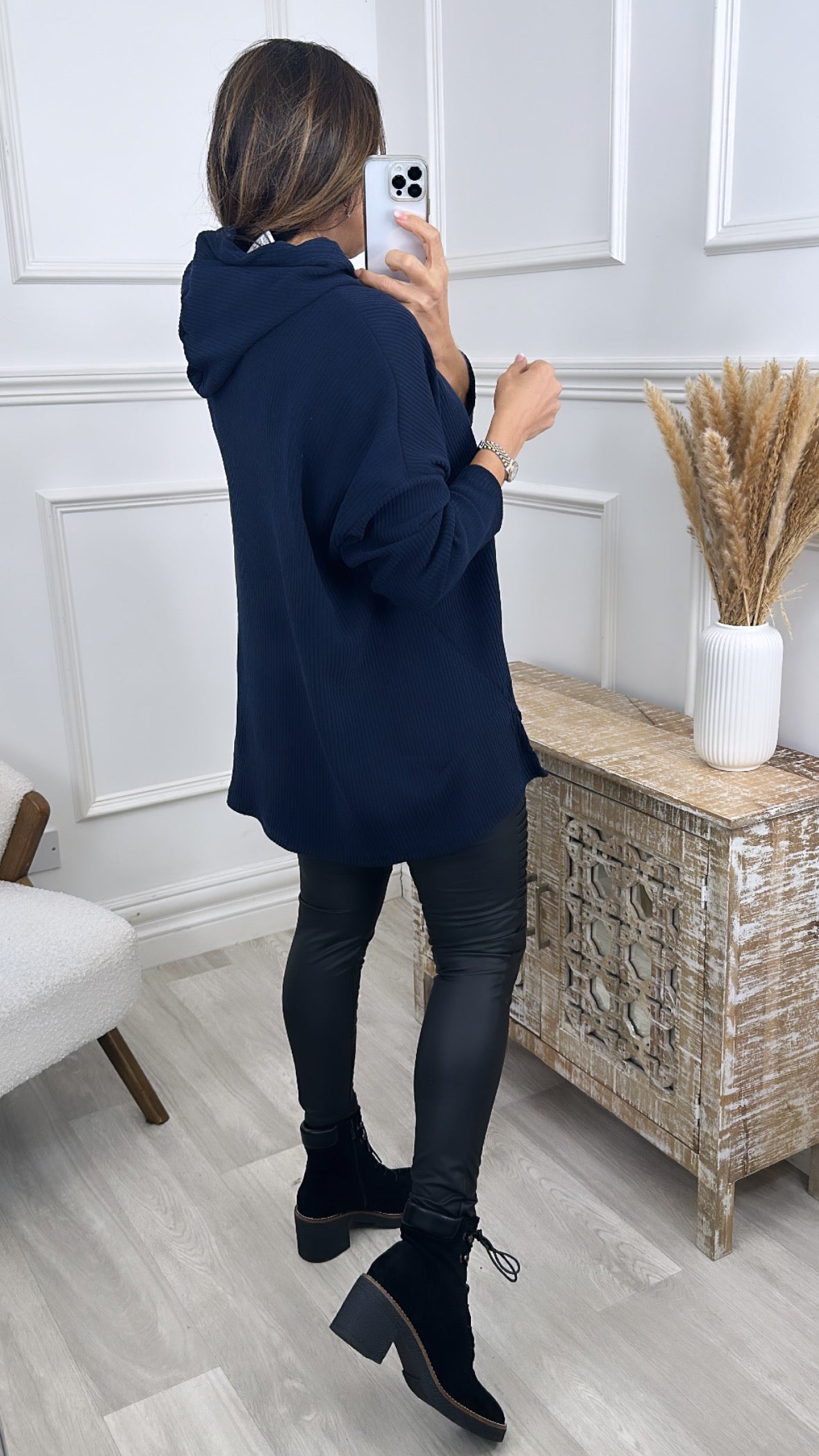 Sheena Navy Velour Hoodie