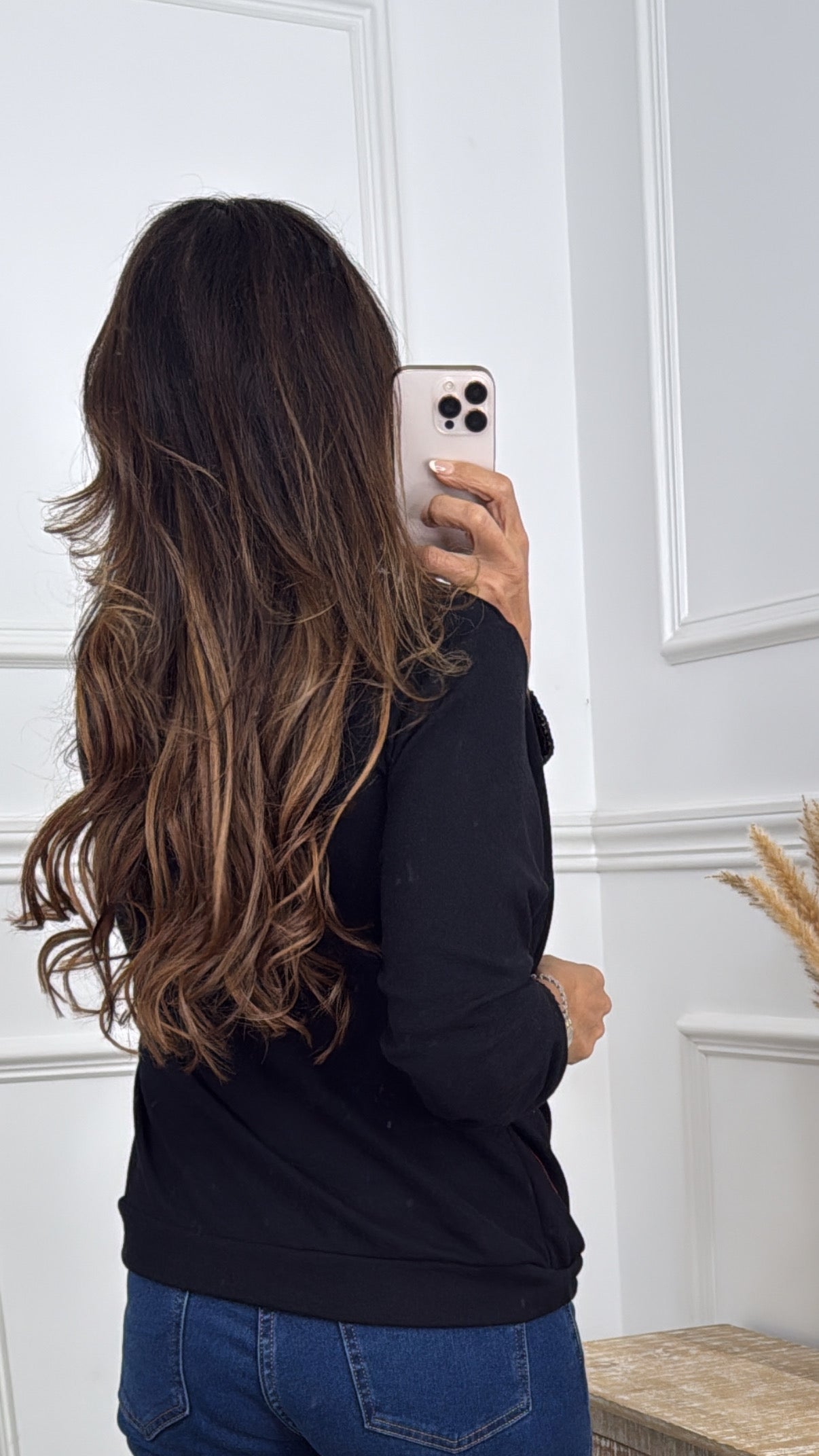 Priscilla Black Draped Neck Sequin Blouse