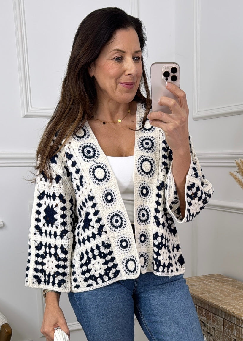 Avril Navy Crochet Knit Cardigan