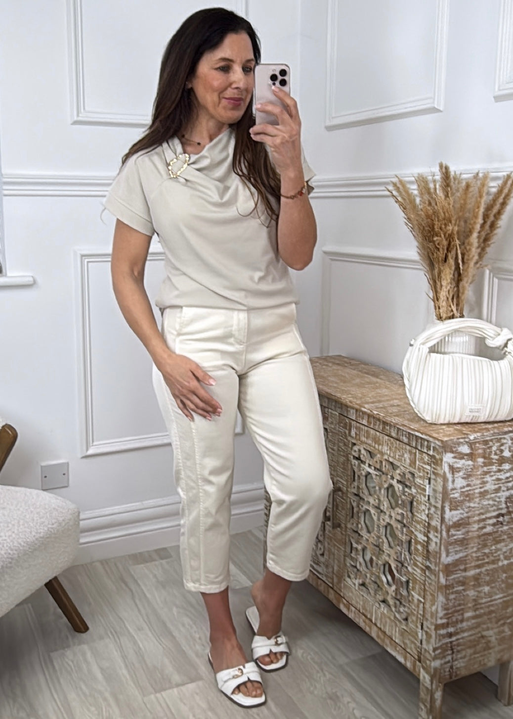 Hartley Beige Asymmetrical Neckline Top