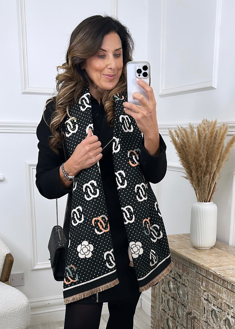 Caith Black Pattern Scarf