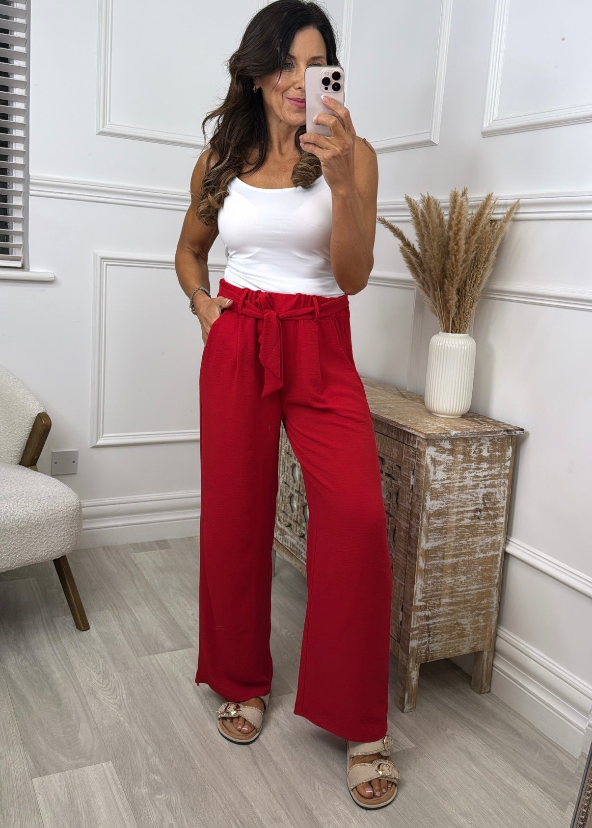Denise Red Wide Leg Trousers