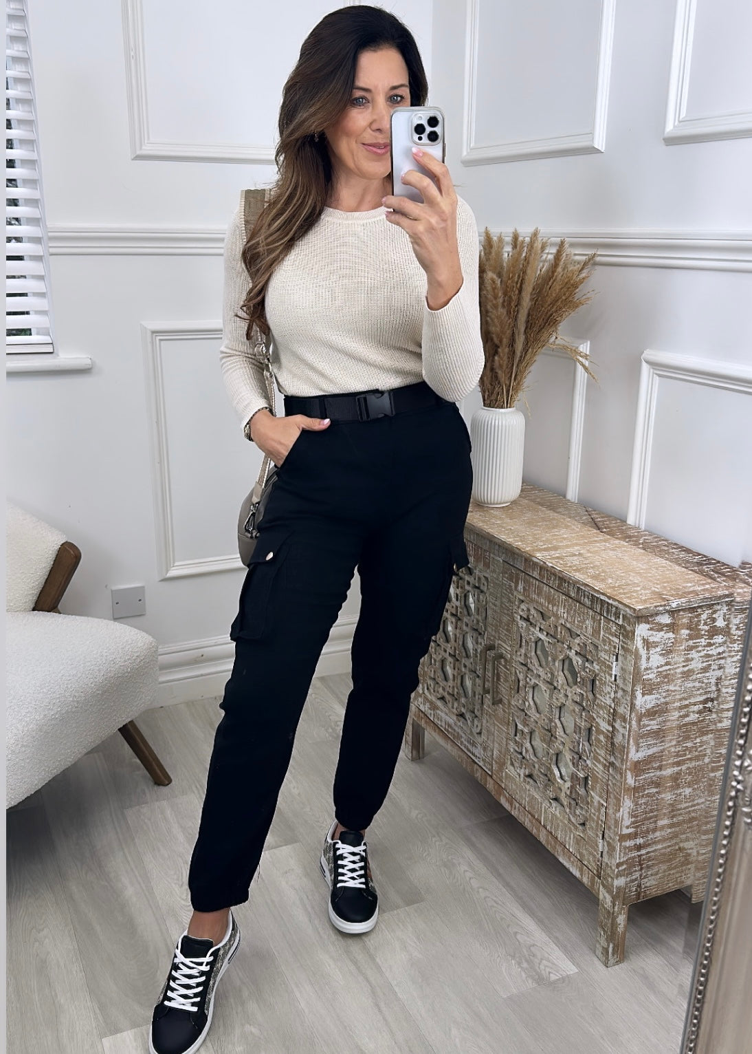 Barbara Black Cargo Belted Trousers