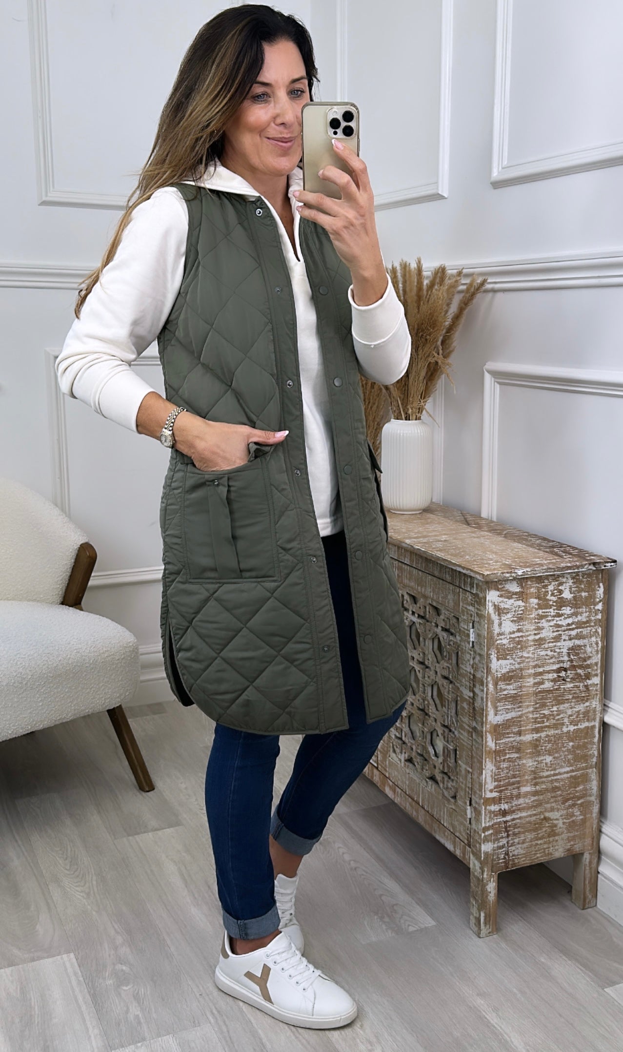 Nola Khaki Quilted Gilet