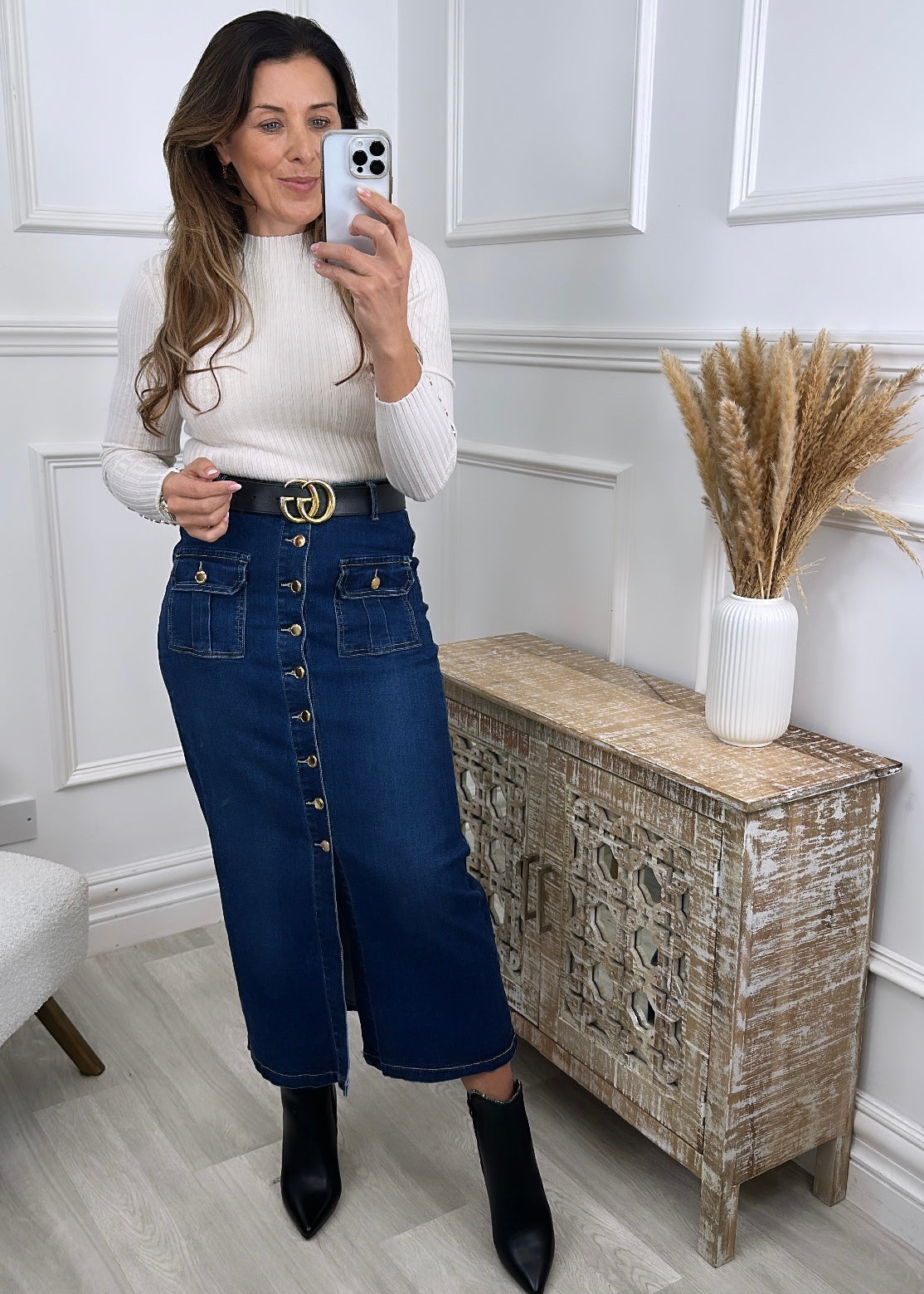 Gretta Blue Button Detail Denim Skirt