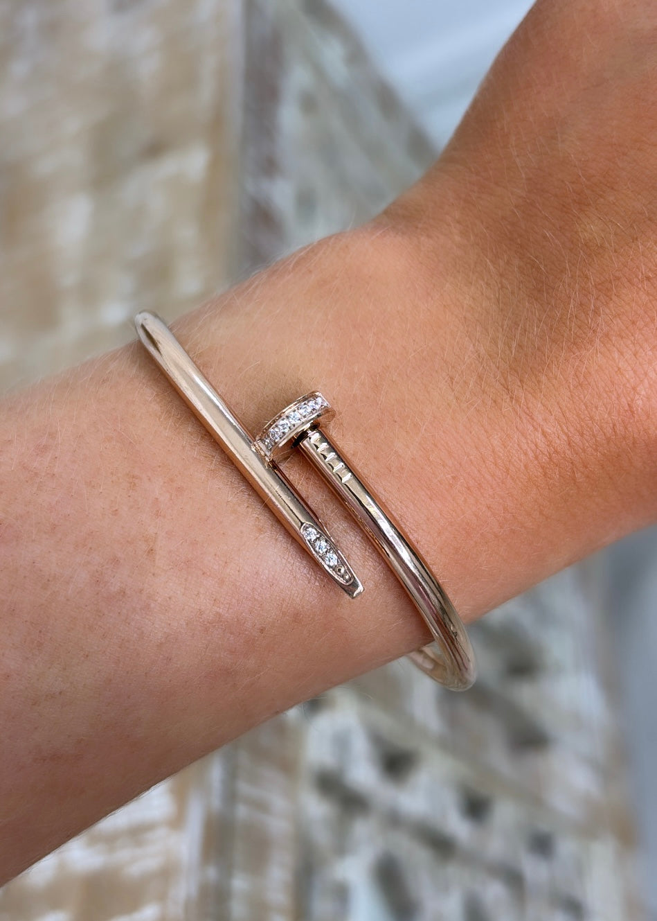 Paulette Rose Gold Diamond Head Nail Bracelet