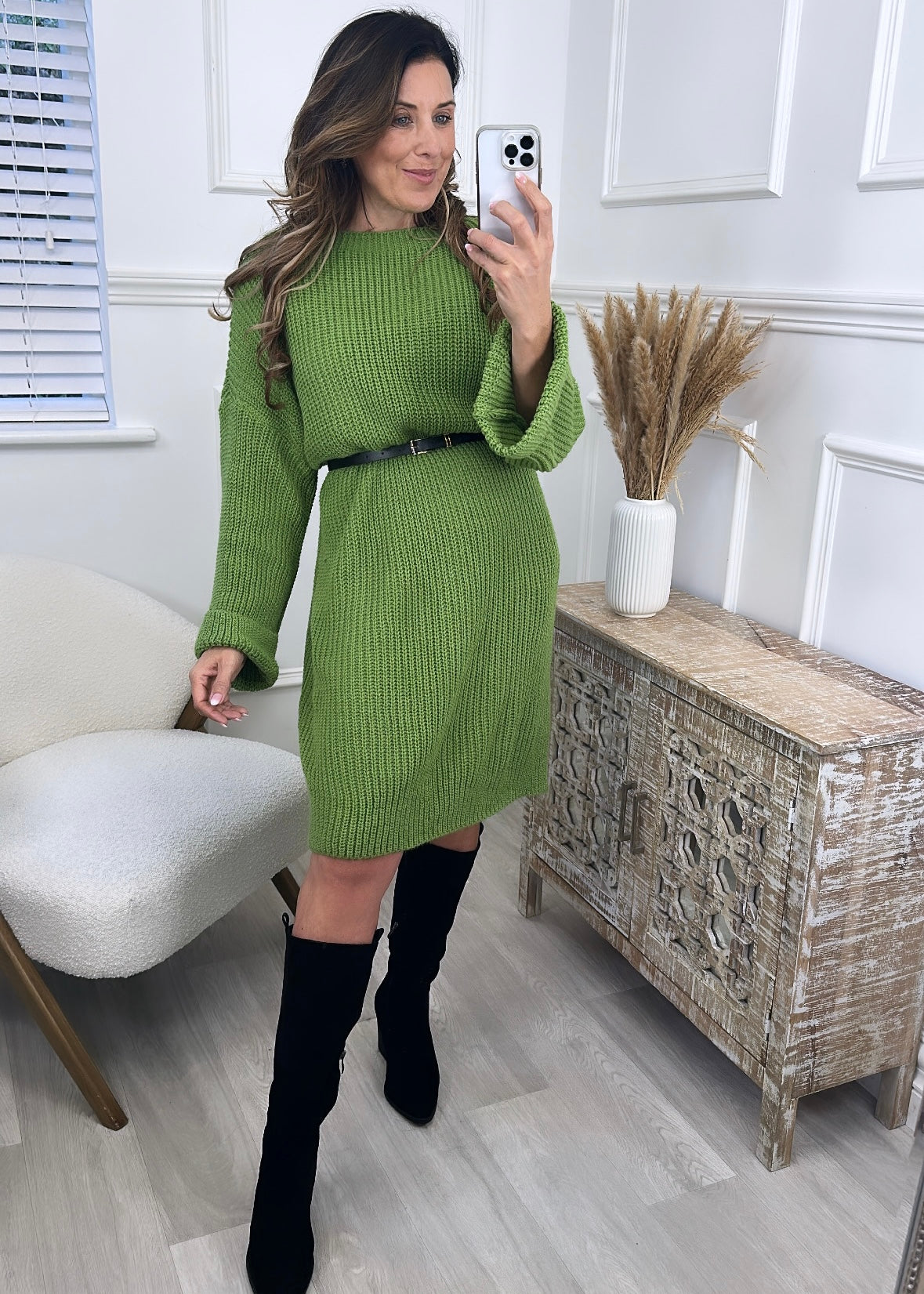 Dervla Lime Green Jumper Mini Dress