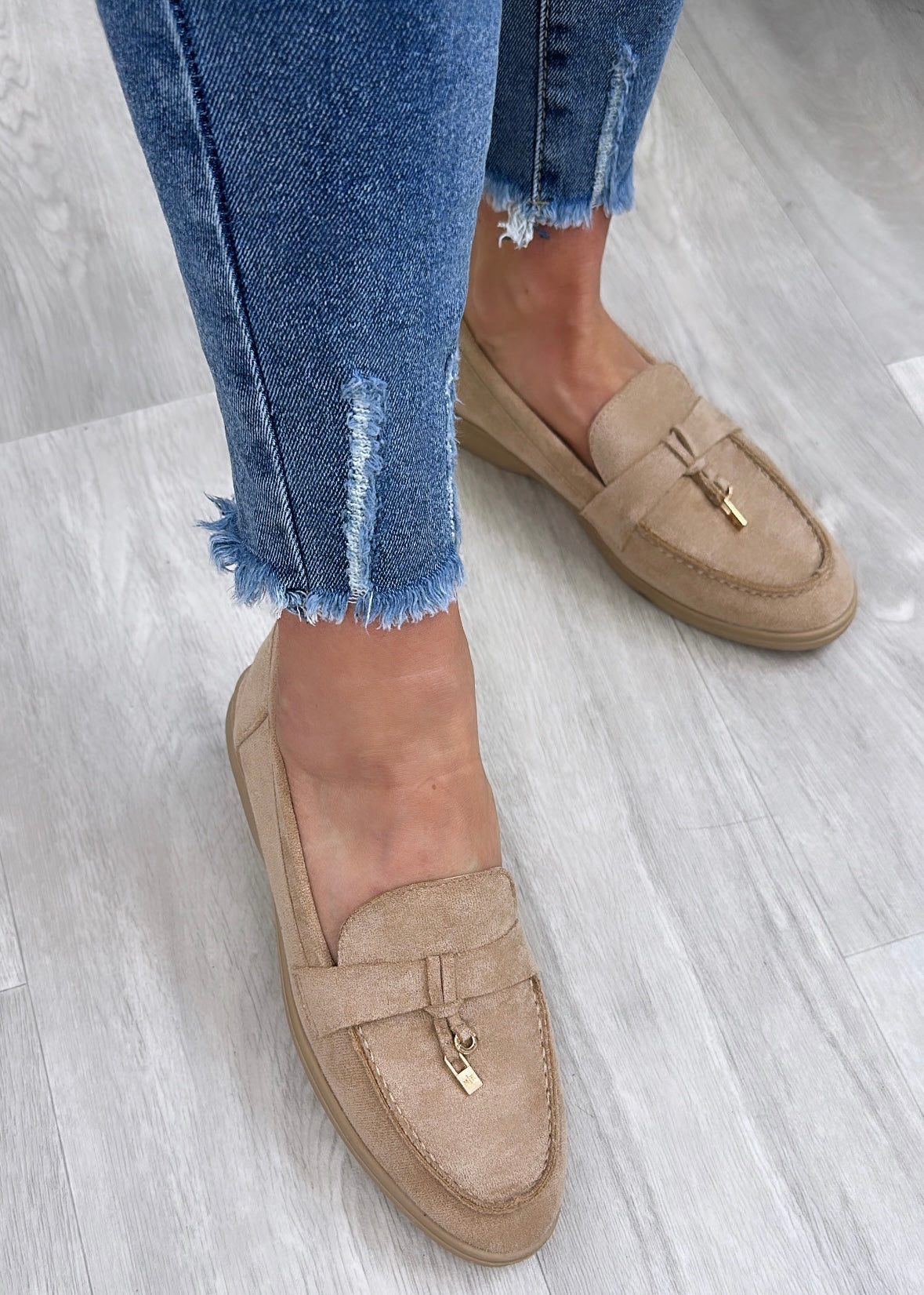 Cora Beige Suede Loafers