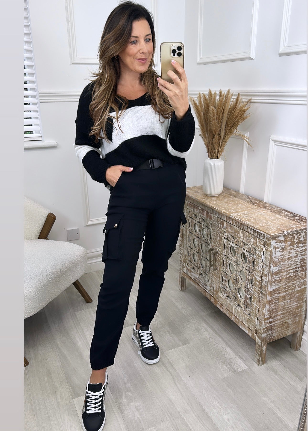 Barbara Black Cargo Belted Trousers