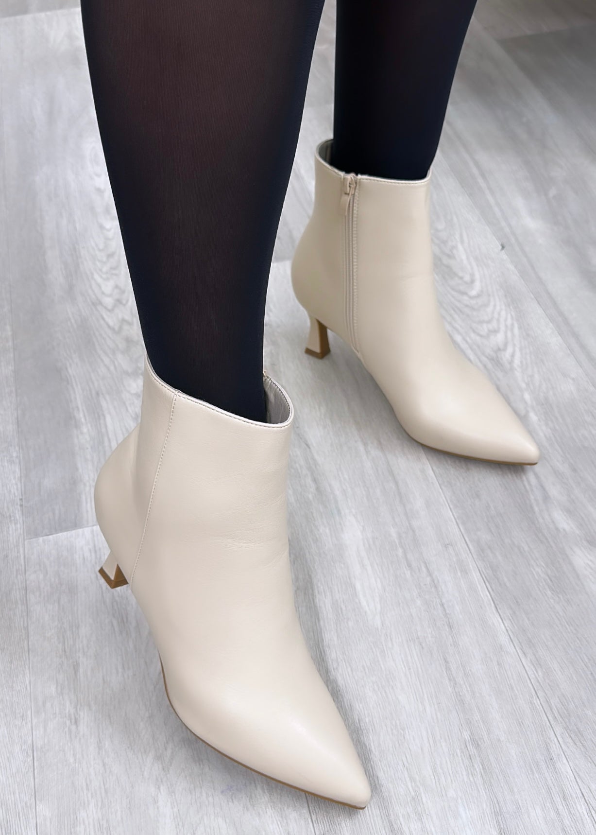 Carly Beige Kitten Heel Ankle Boots