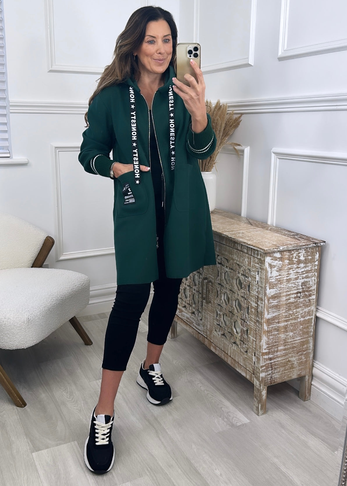 Enya Green Hooded Duster Jacket