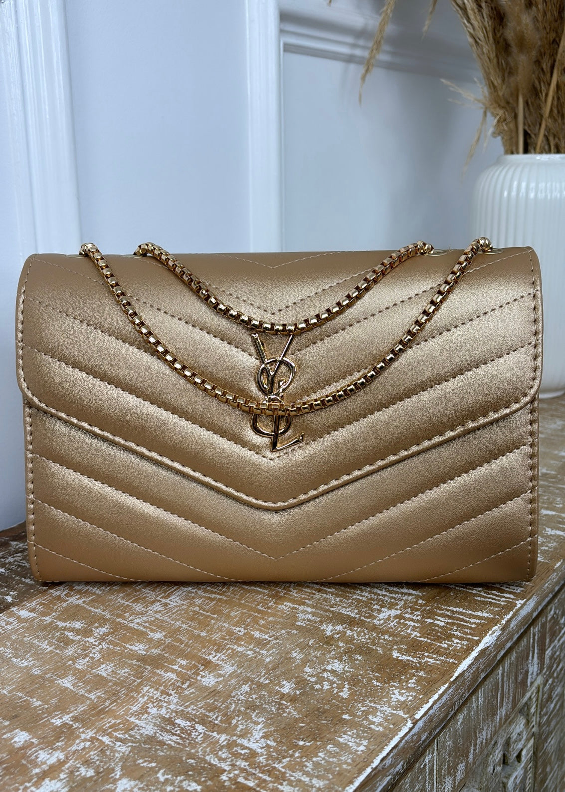Sia Gold Quilted Bag