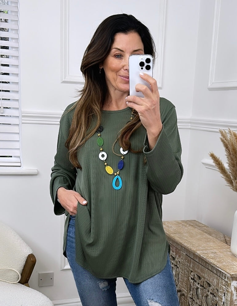 Debbie Khaki Tunic Top With Necklace