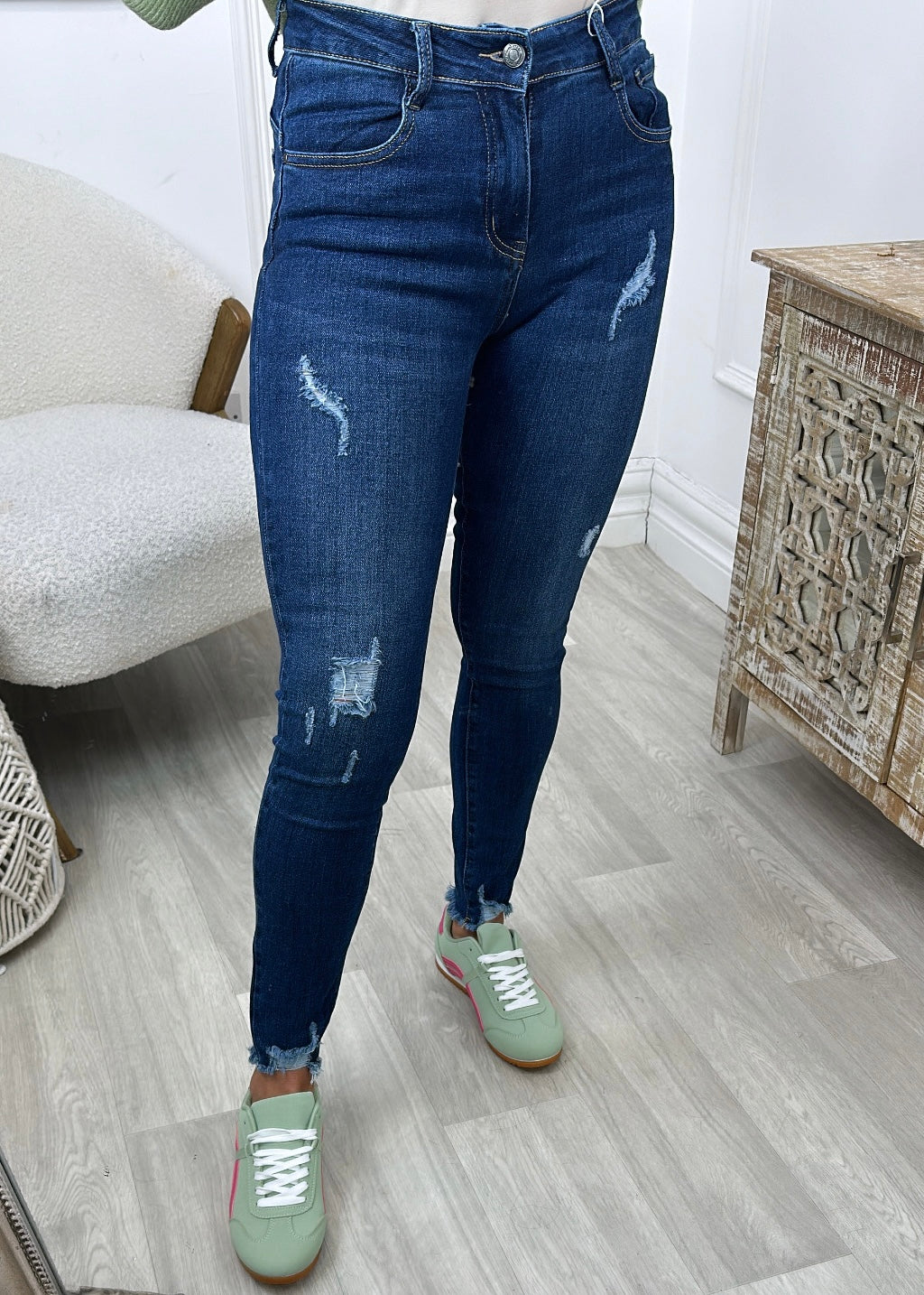 Kira Dark Blue Raw Edge Skinny Jeans