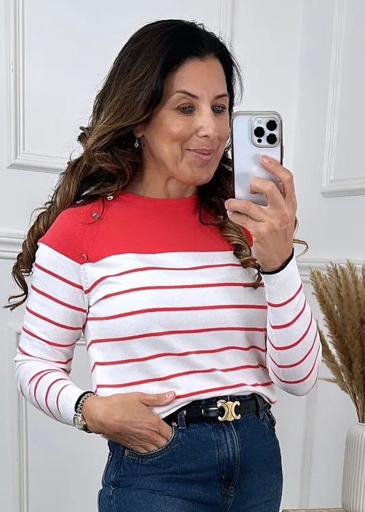Alma Cayenne Red Striped Pullover