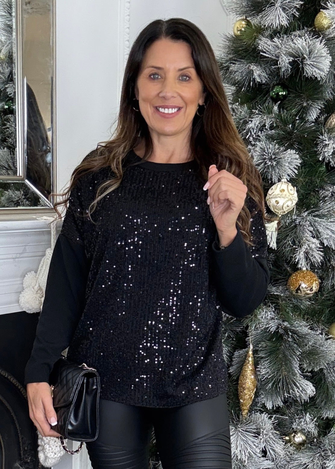 Amelia Black Sequin Top
