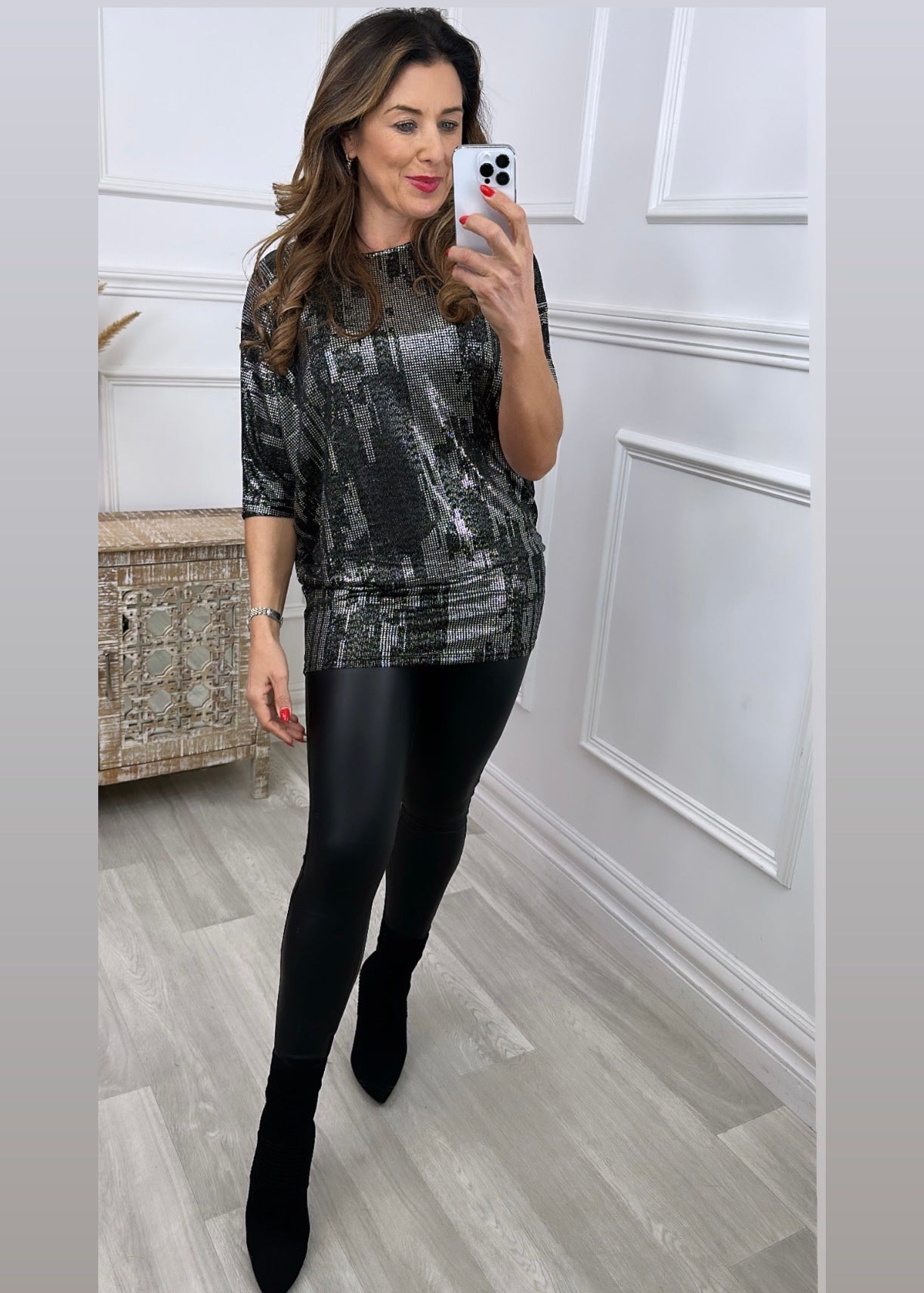 Bree Black Metallic Batwing Top