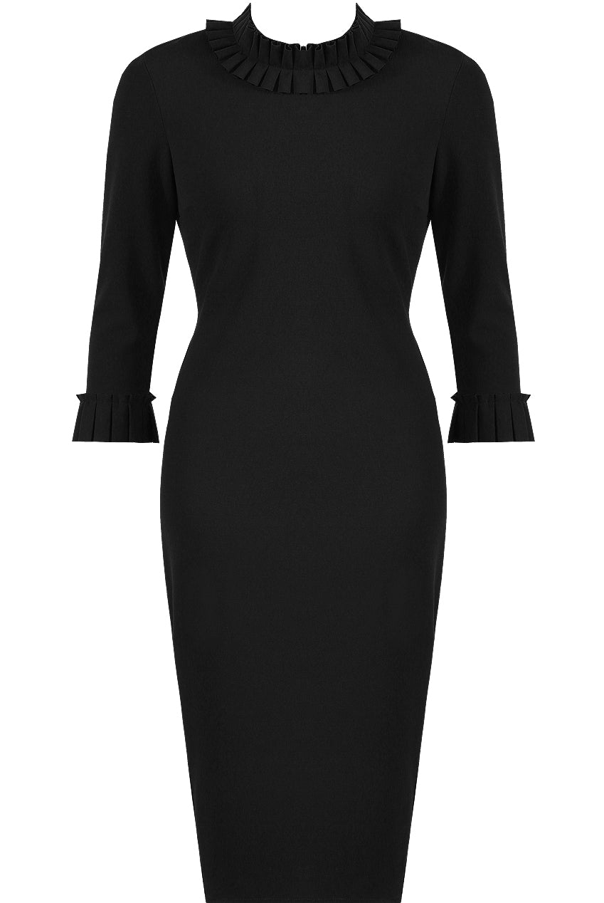 Sabrina Black Pleat Collar Midi Dress