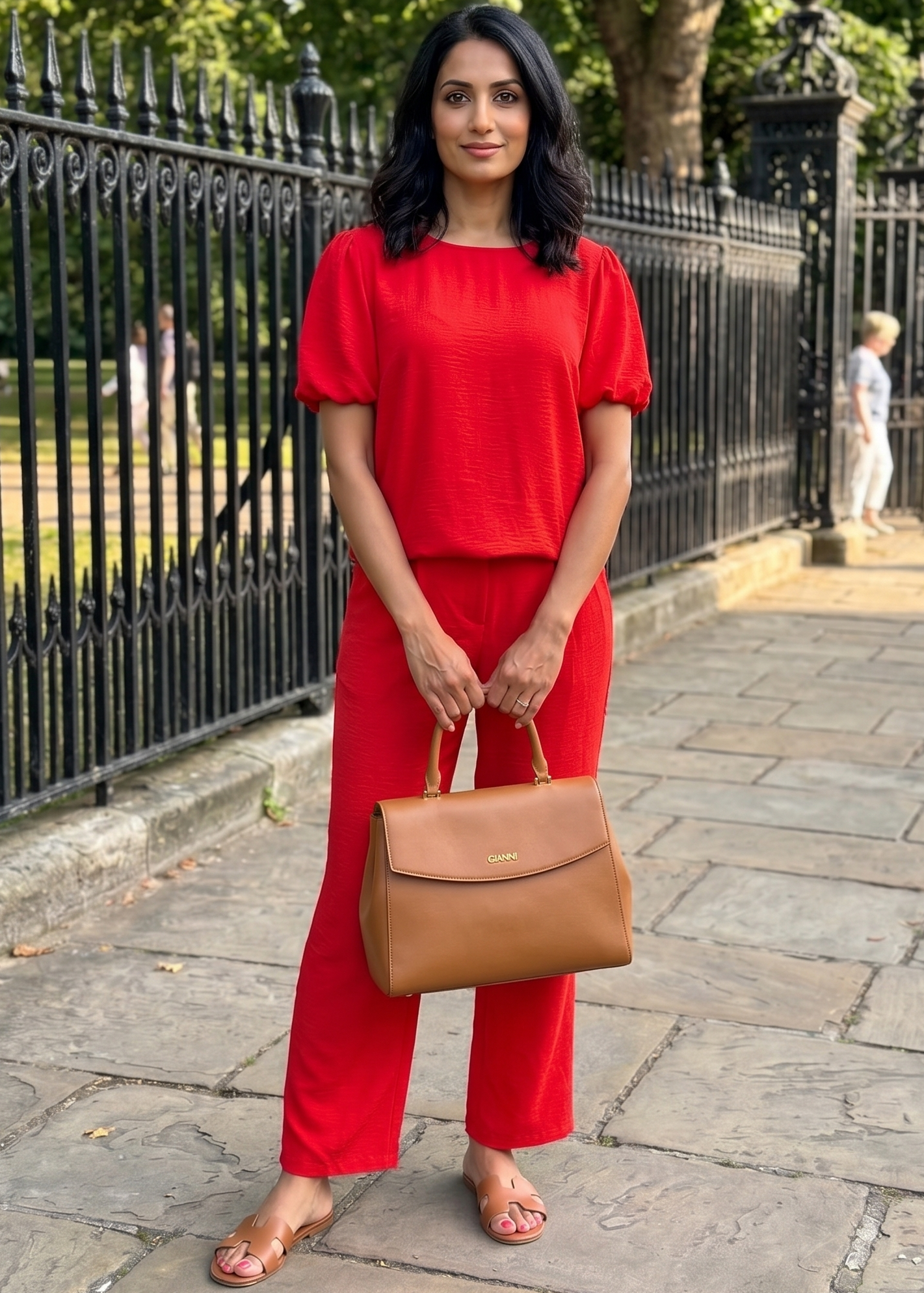 Alish Red Short Puff Sleeve Set