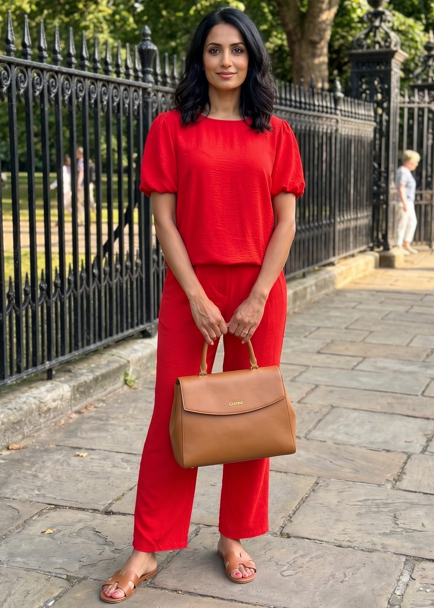 Alish Red Short Puff Sleeve Set