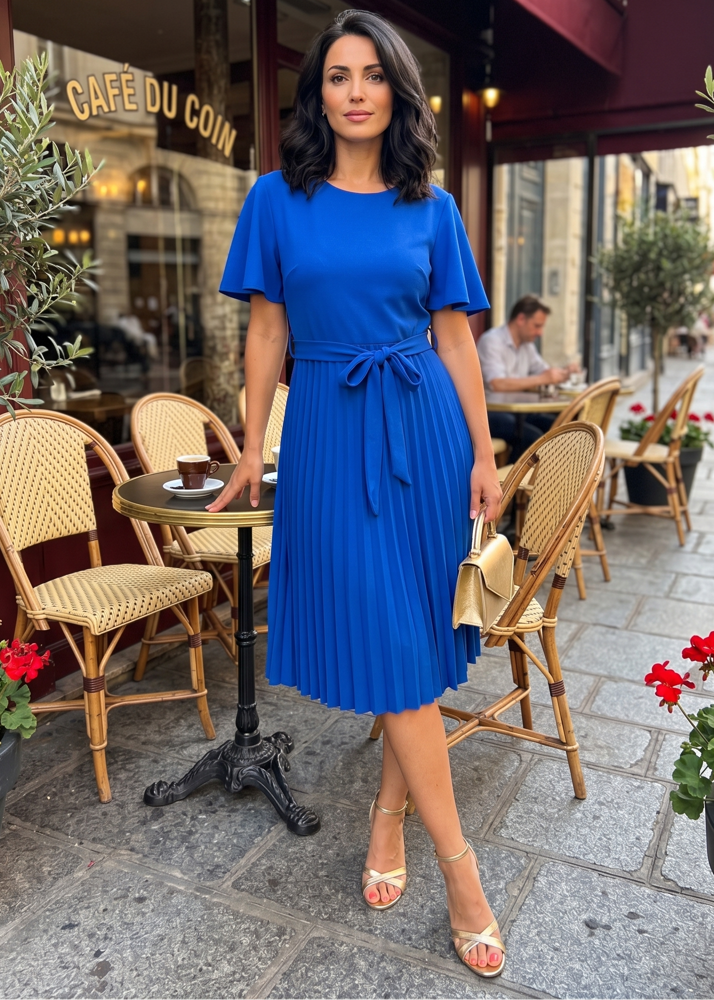 Bethann Royal Blue Pleated Midi Dress