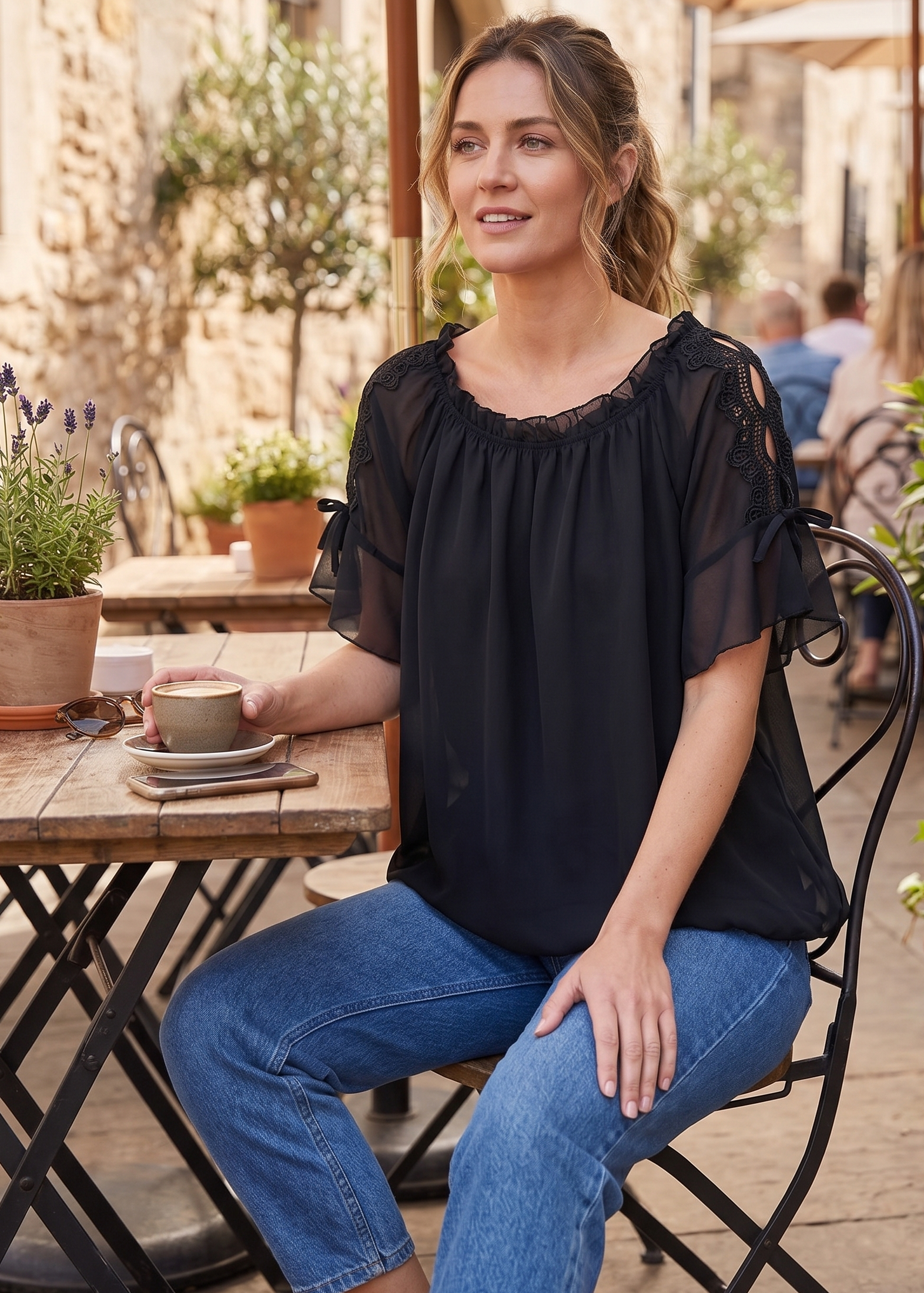 Eimear Black Ruffle Neck Blouse